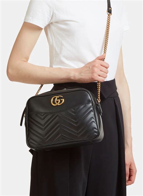 gucci gg marmont small matelasse black leather shoulder bag|Gucci Marmont camera bag insert.